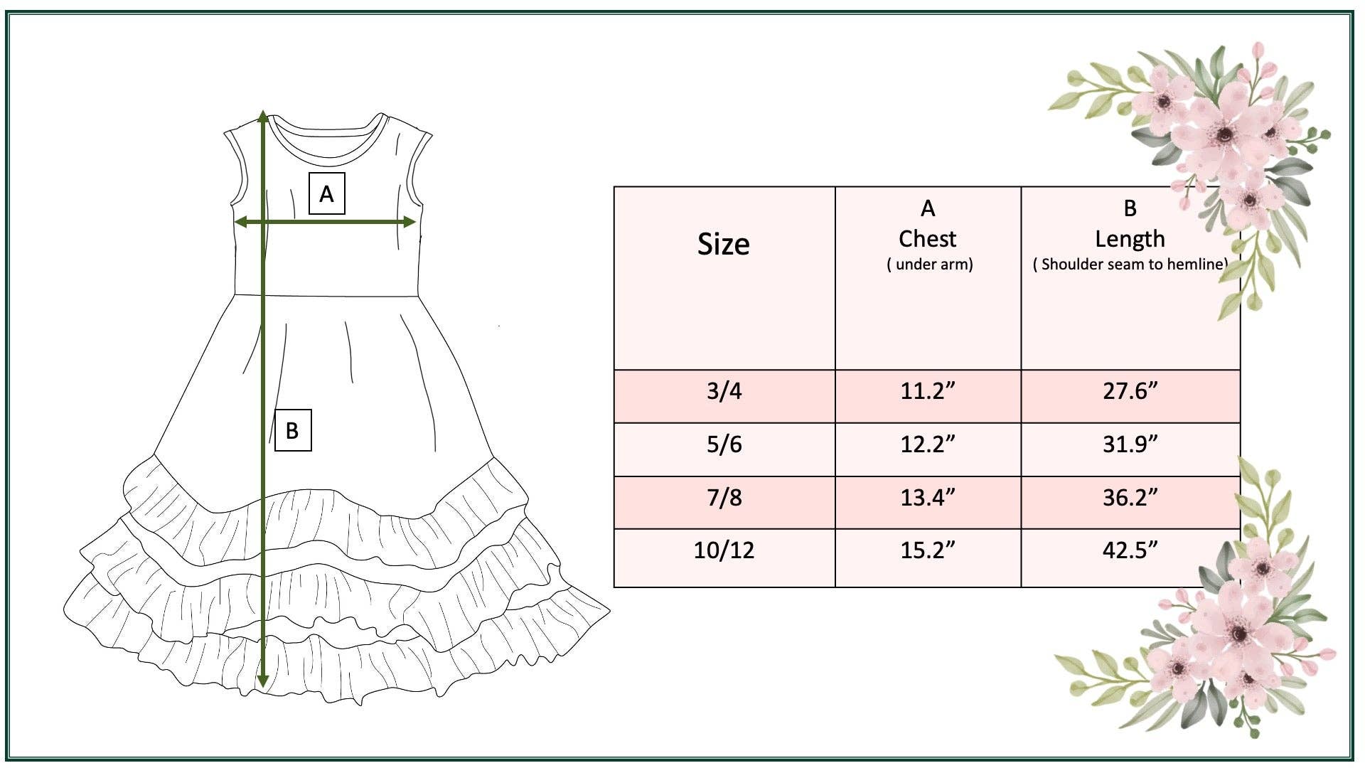 Girls 3 Tiered Pink Green Tropical Spring Ruffles Dress