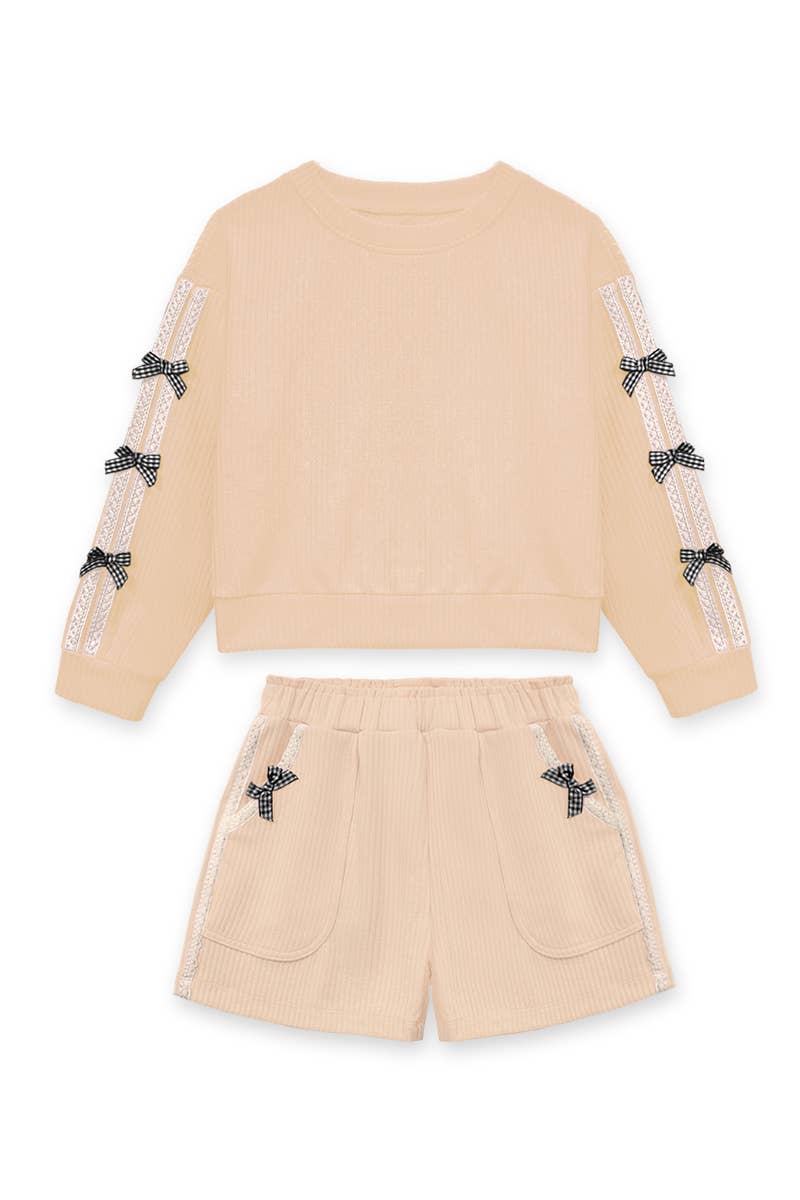 Girl's Ribbed Knit Bow Short Set