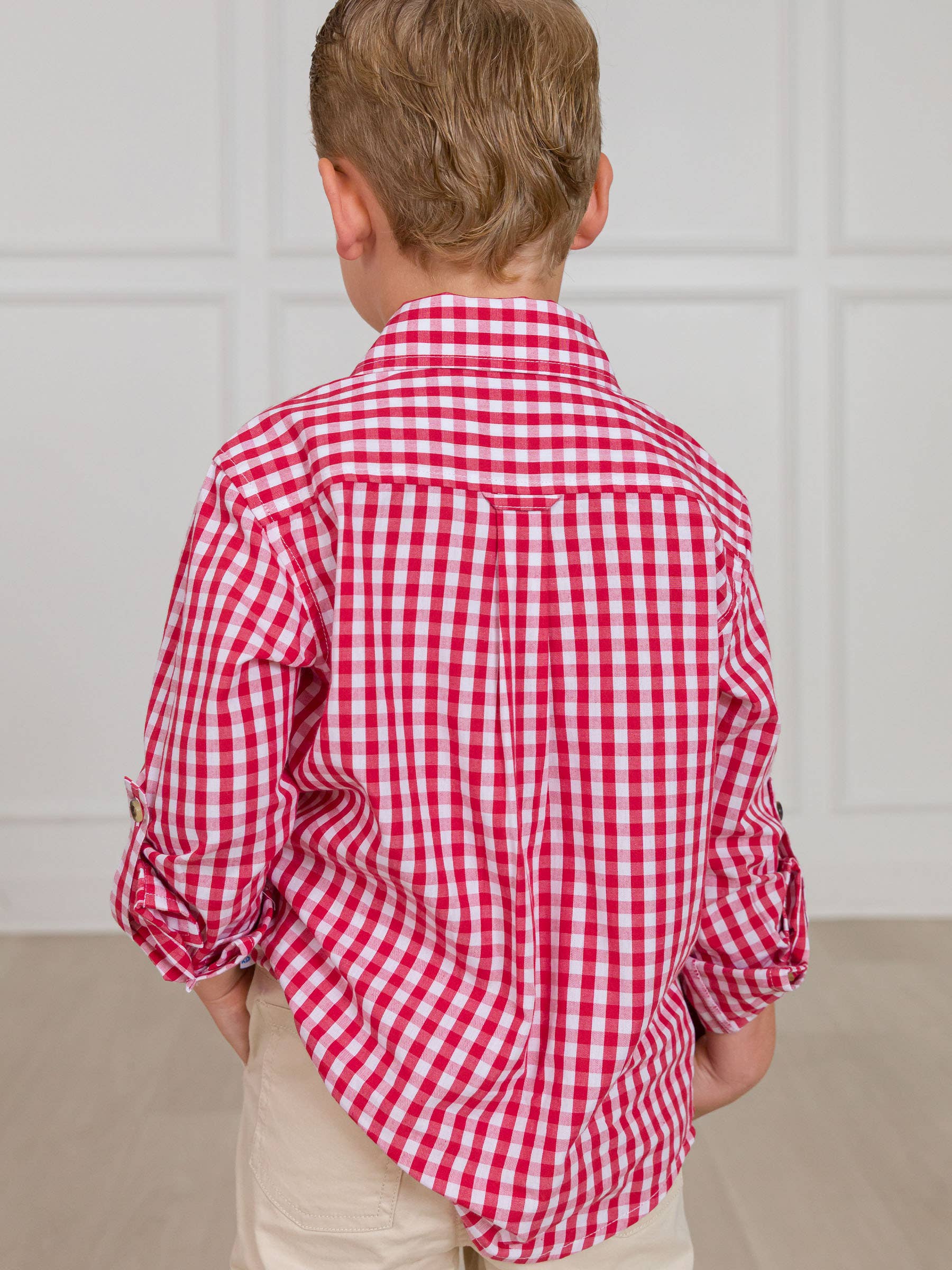 Boys Classic Red Gingham Long Sleeve Button Down Shirt