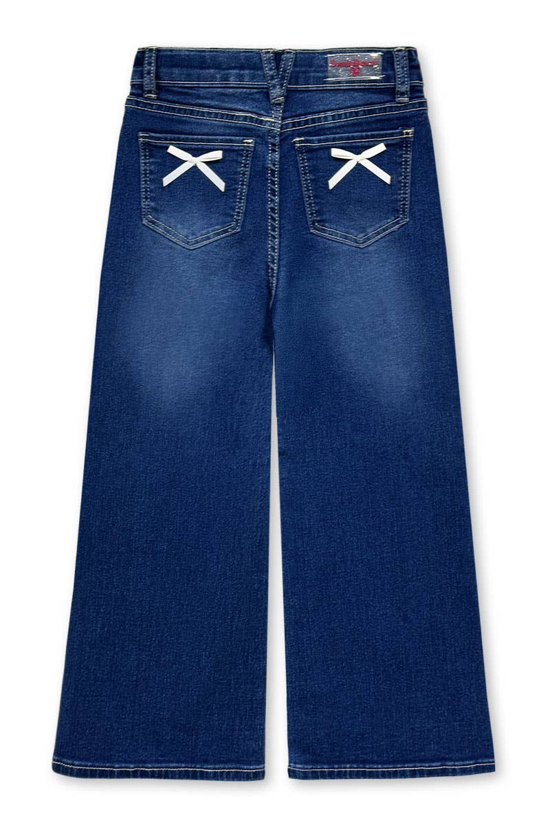 Girls Wide Leg Denim Jeans with Bows