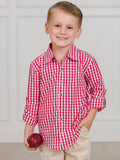 Boys Classic Red Gingham Long Sleeve Button Down Shirt
