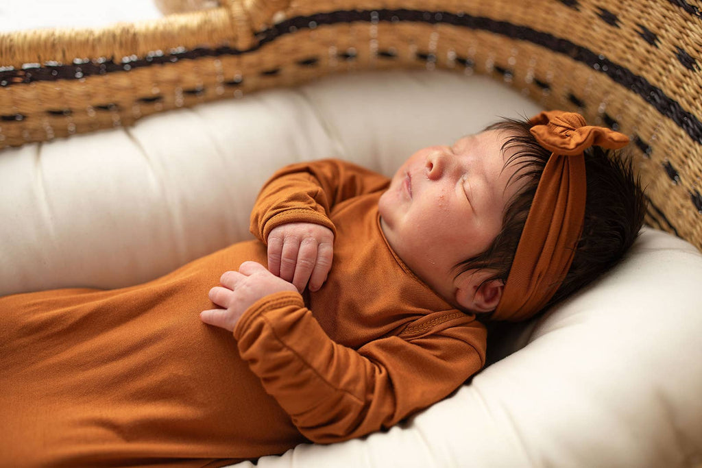 Saddle Longhorn Orange Western Knotted Newborn Baby Gown & knotted hat