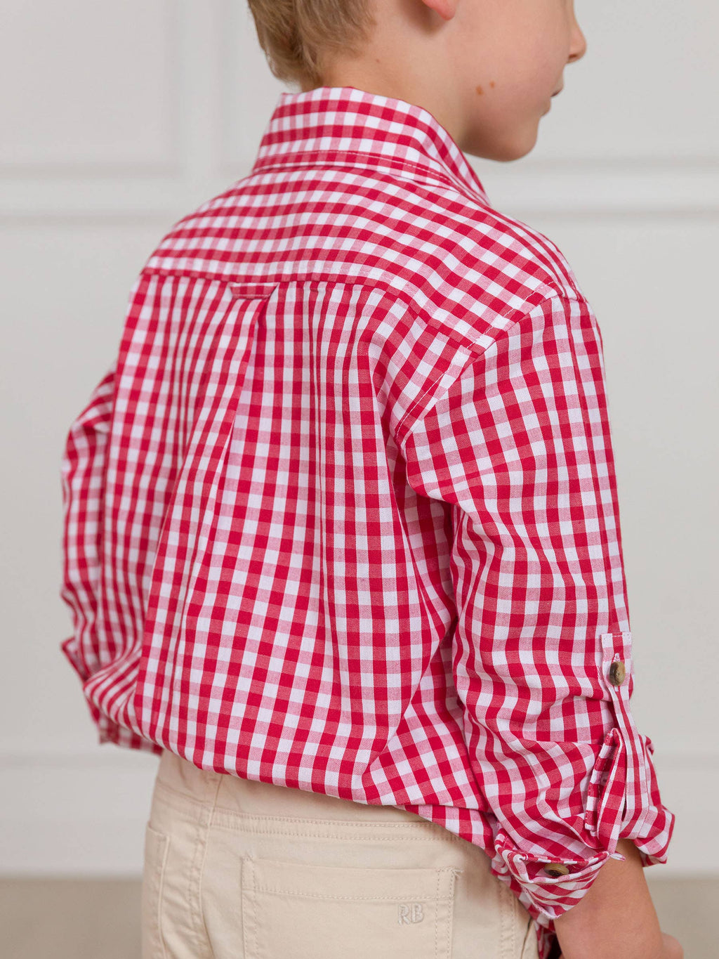 Boys Classic Red Gingham Long Sleeve Button Down Shirt