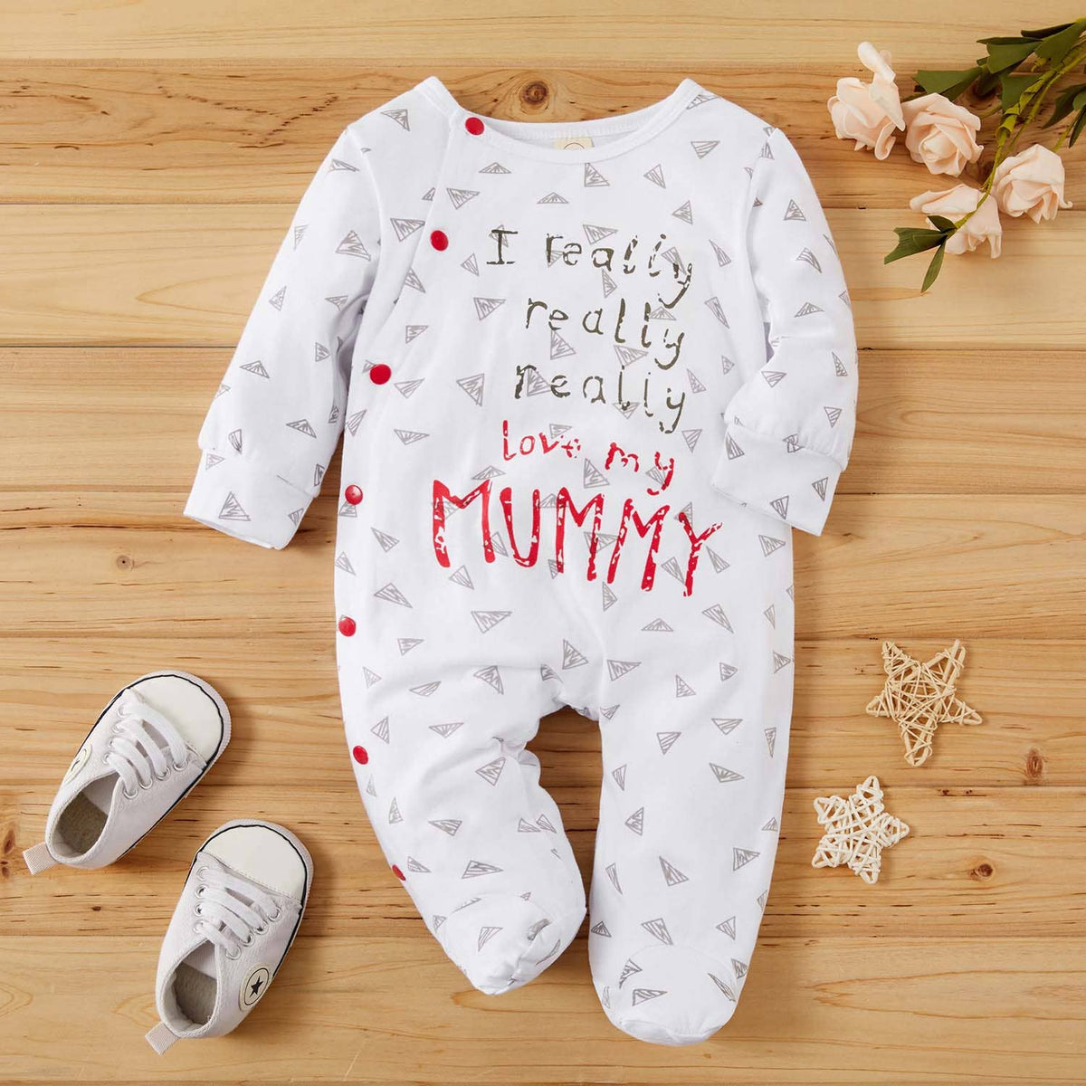 Cute Baby I Love Mummy Letter Print Red White Romper