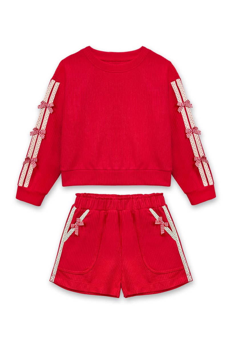 Girl's Ribbed Knit Bow Short Set