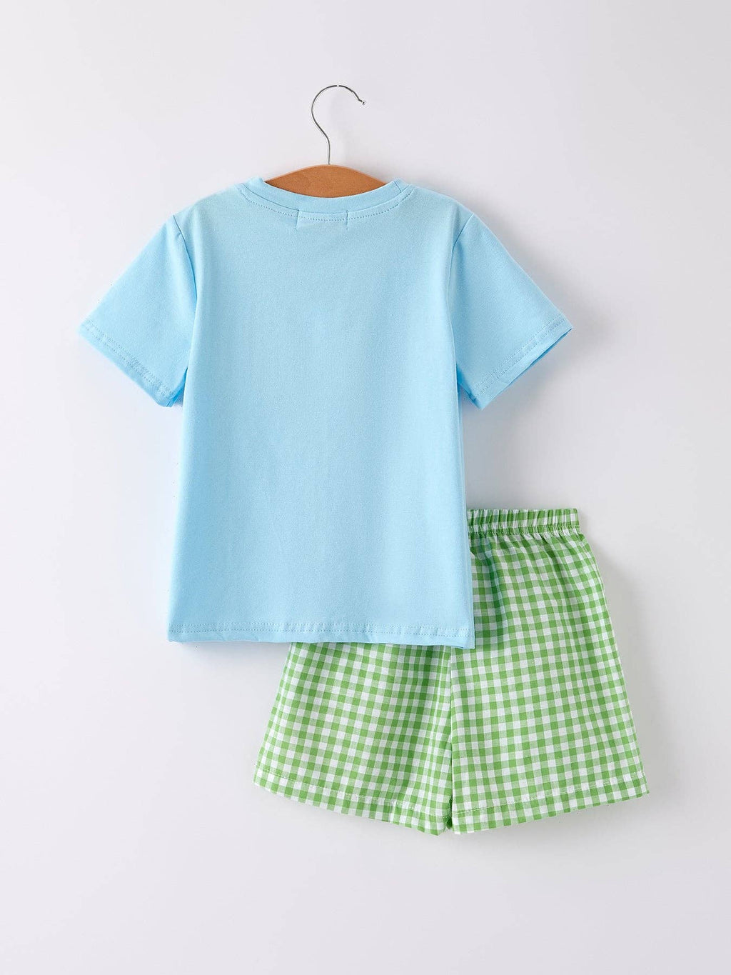 Boys Back to School Smock Embroidered Top+ Plaid Shorts
