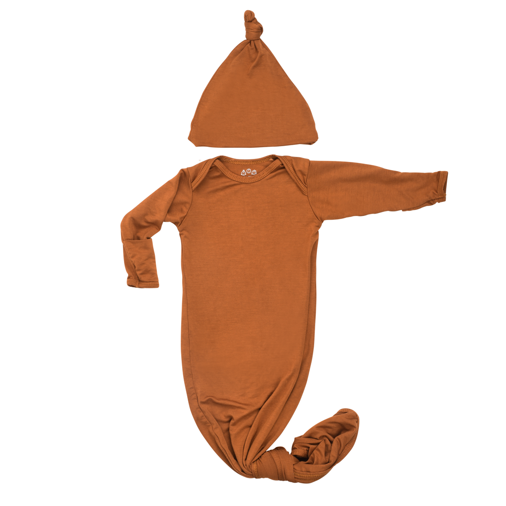 Saddle Longhorn Orange Western Knotted Newborn Baby Gown & knotted hat