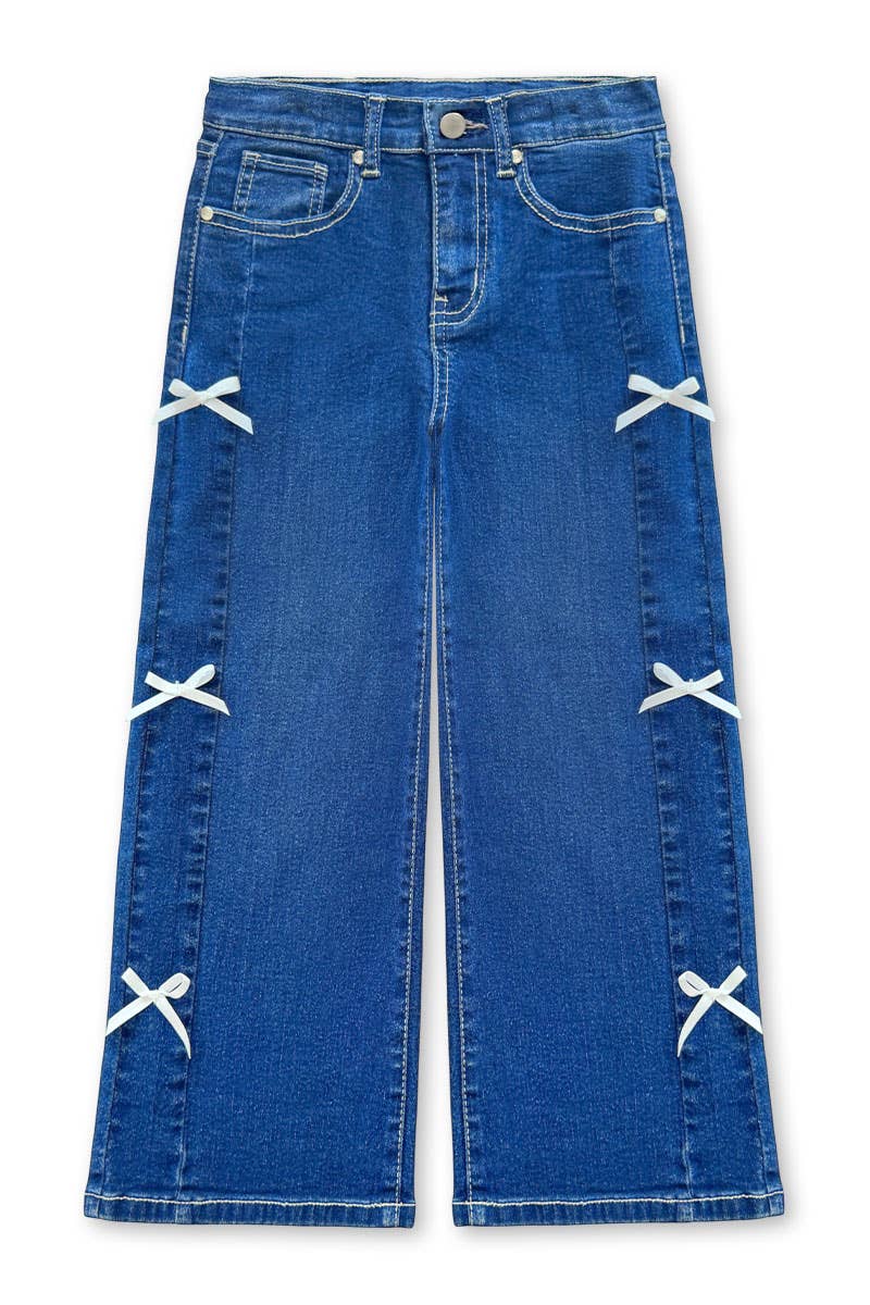 Girls Wide Leg Denim Jeans with Bows