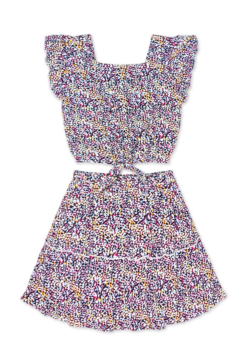 Girls  Floral Ruffle Sleeve 2 pc Skirt Set