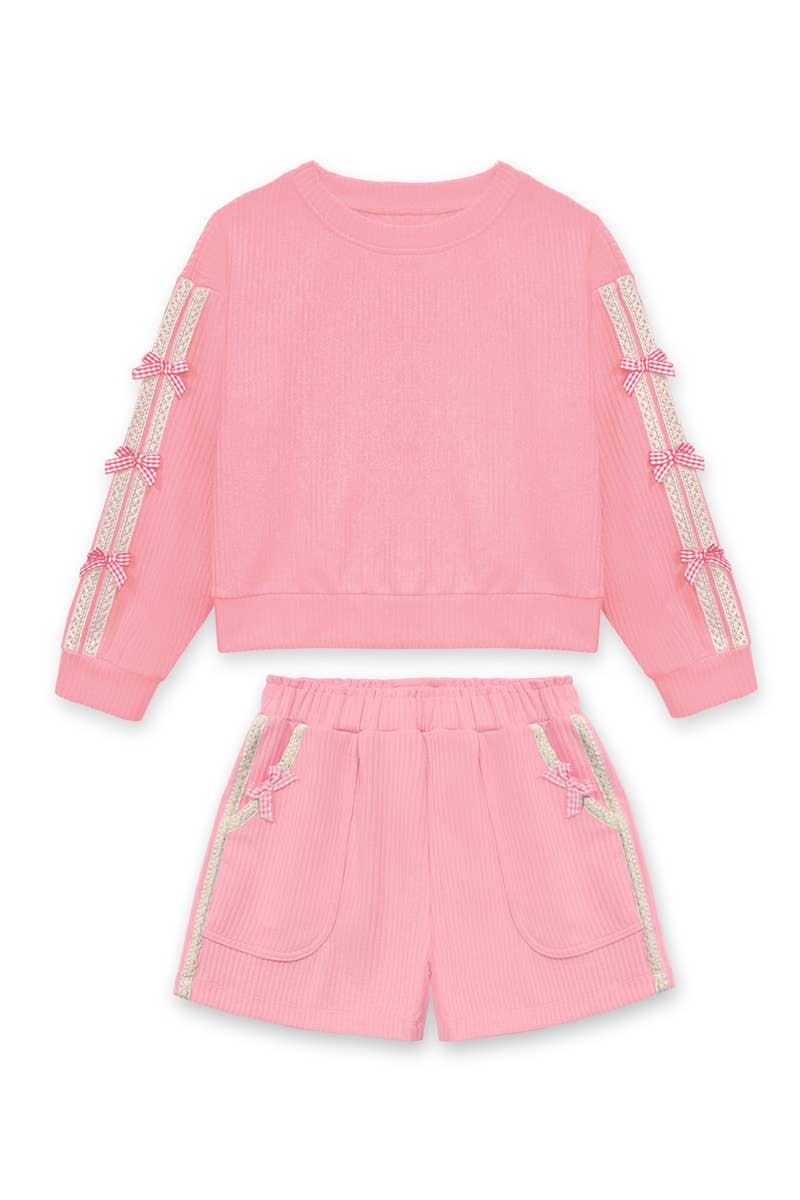 Girl's Ribbed Knit Bow Short Set