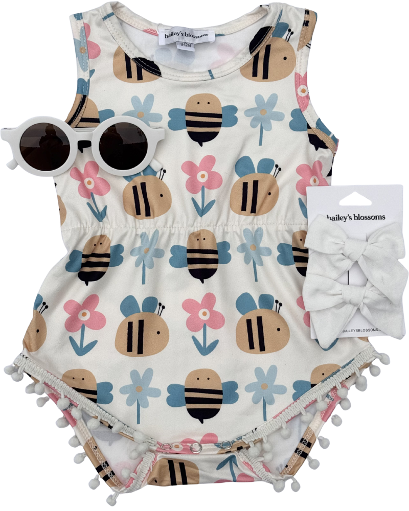 Dillon Pom Pom Romper - Bumblebee Bloom