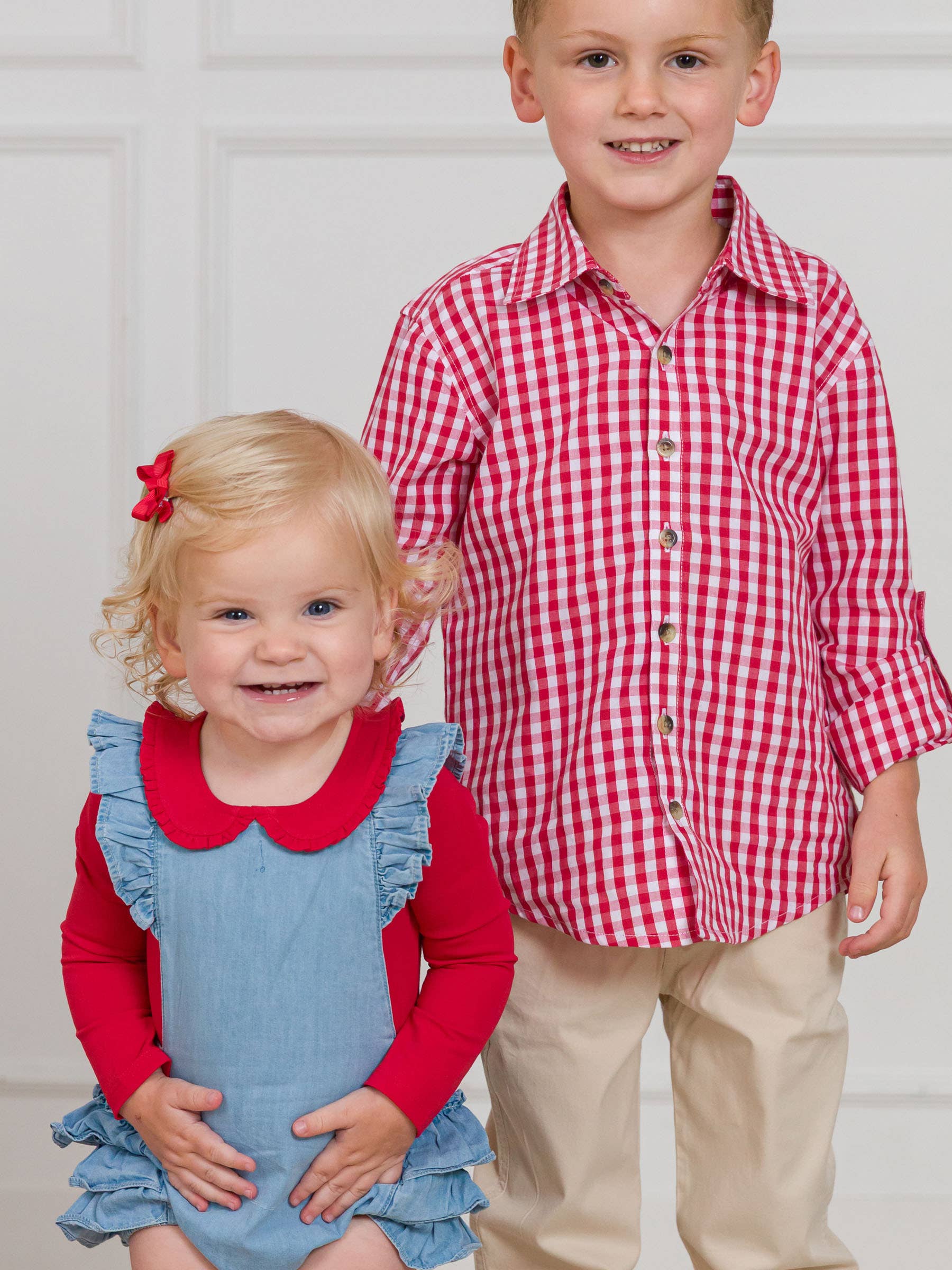 Boys Classic Red Gingham Long Sleeve Button Down Shirt