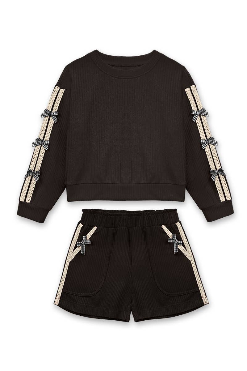 Girl's Ribbed Knit Bow Short Set