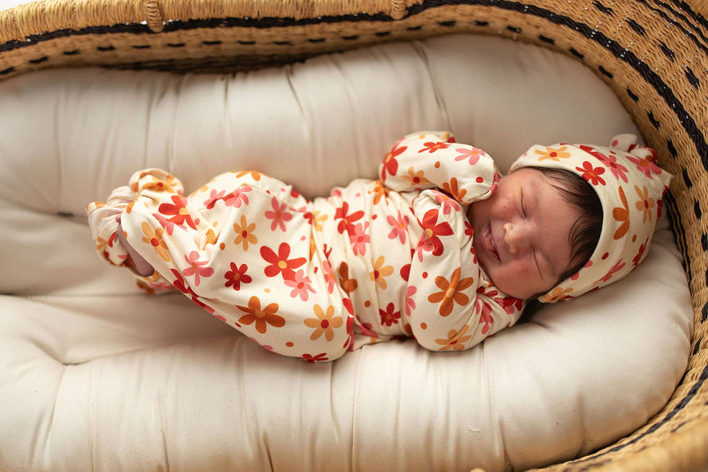 70s Groovy Flower Knotted Newborn Baby Gown