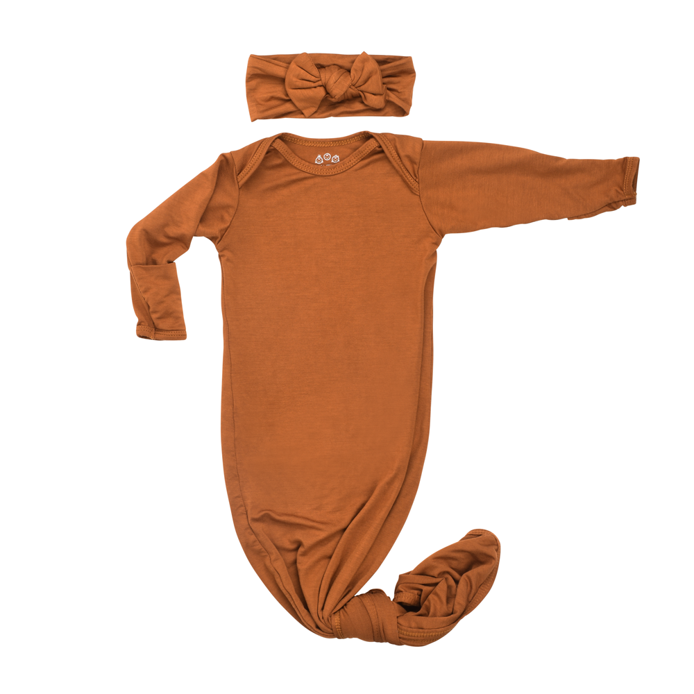 Saddle Longhorn Orange Western Knotted Newborn Baby Gown & knotted hat
