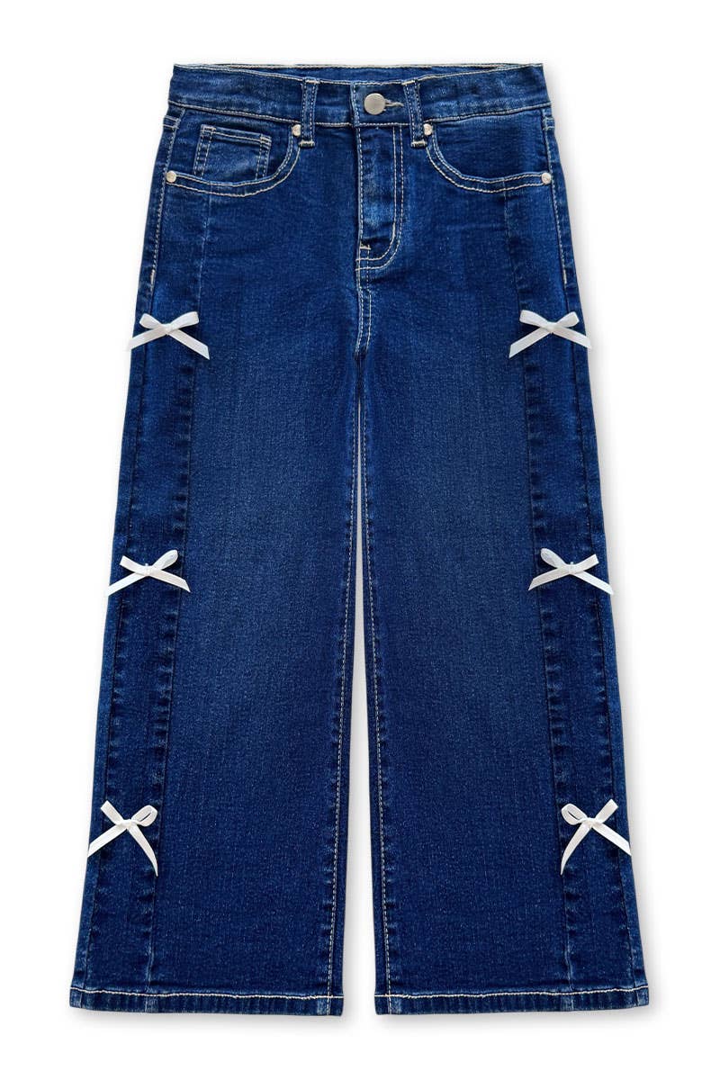 Girls Wide Leg Denim Jeans with Bows