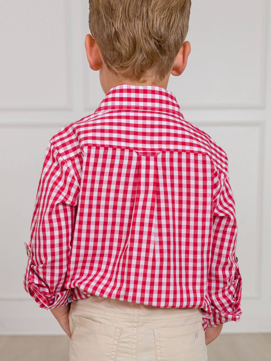 Boys Classic Red Gingham Long Sleeve Button Down Shirt
