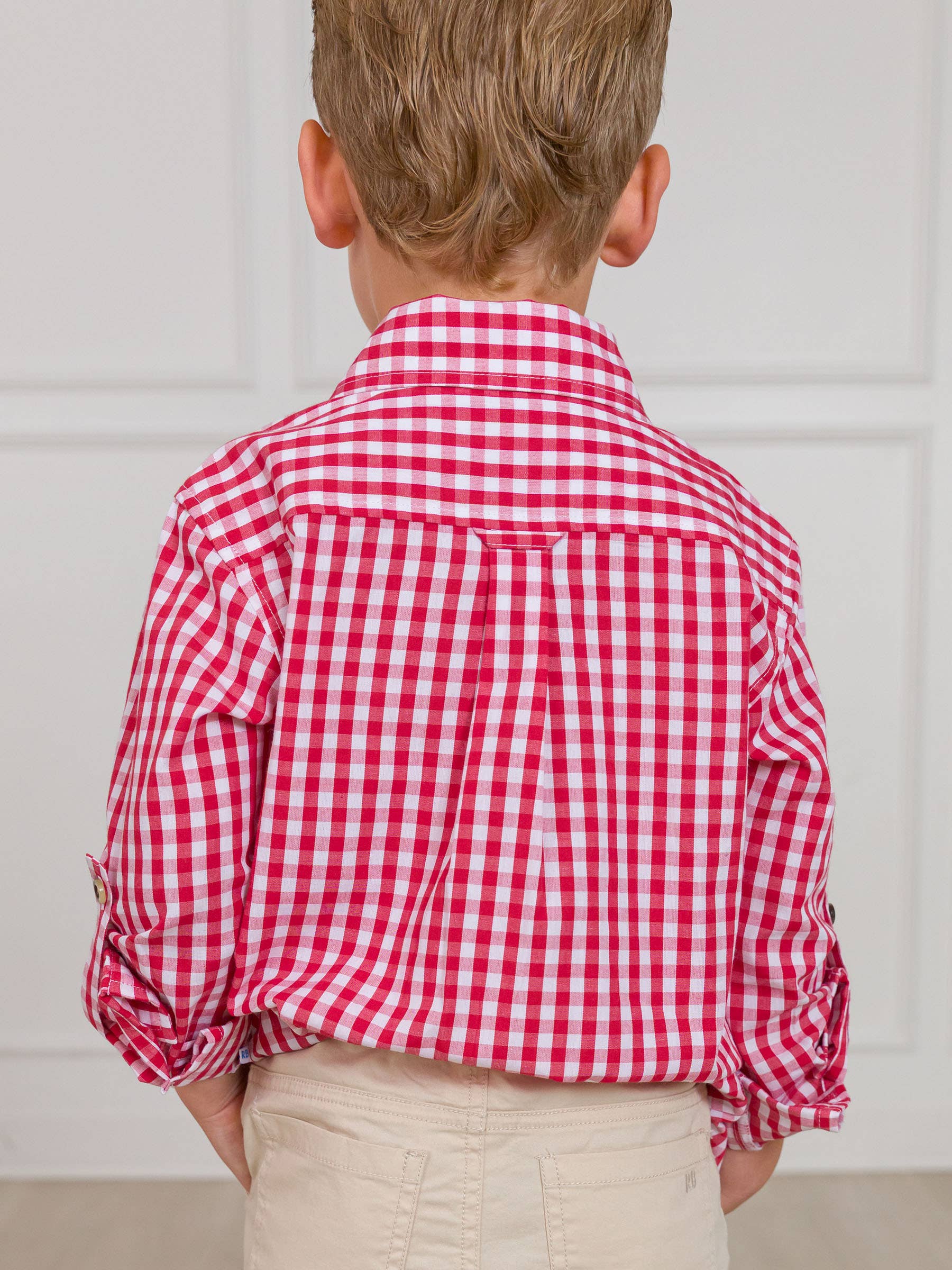 Boys Classic Red Gingham Long Sleeve Button Down Shirt